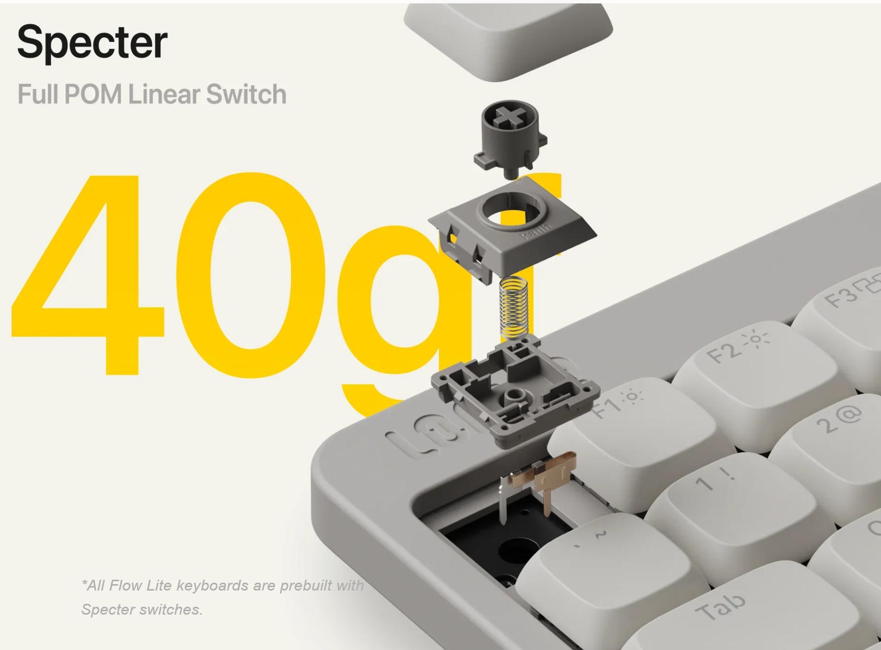 Lofree Flow Lite 100 Keys Low Profile Mechanical Keyboard Rechargeable Wireless Keyboard with 2.4G Receiver, Bluetooth and Wired Connection Specter Switches