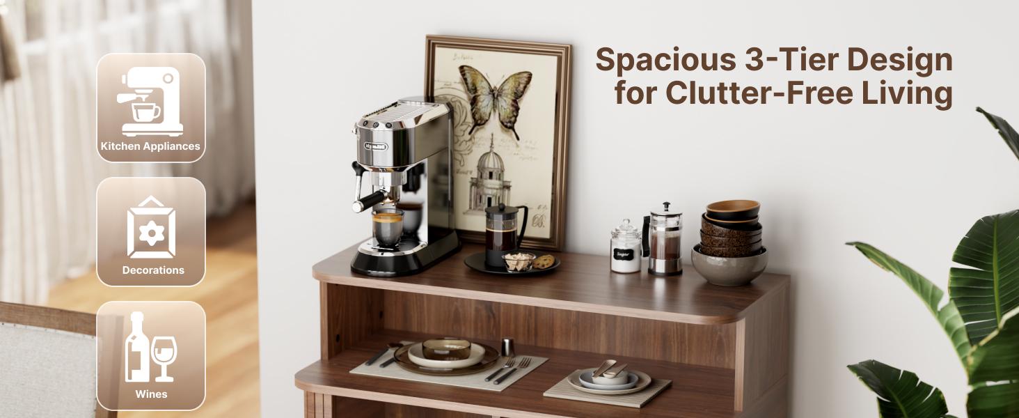 Fluted TV Stand & Storage Cabinet, Sliding Tambour Doors, Open Shelves, Modern Media Console for Living Room, Bedroom & Kitchen