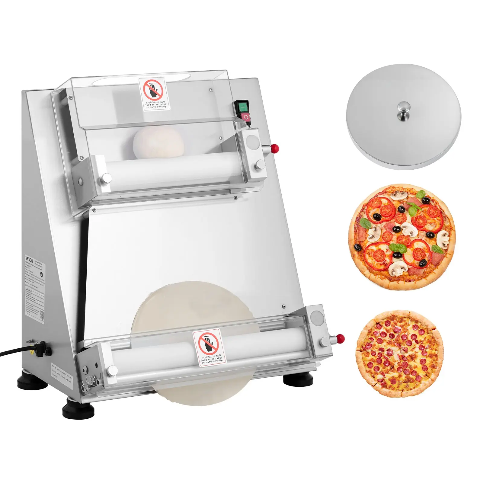 【Summerfinds】VEVOR Commercial Pizza Dough Roller Sheeter & Presser, 3-16 in Semi-Automatic Stainless Steel 390W Electric Machine, 260 Pcs/Hour, Adjustable Thickness, with Dough Press Lid, Pasta Maker Function, Pizza Dough Presser