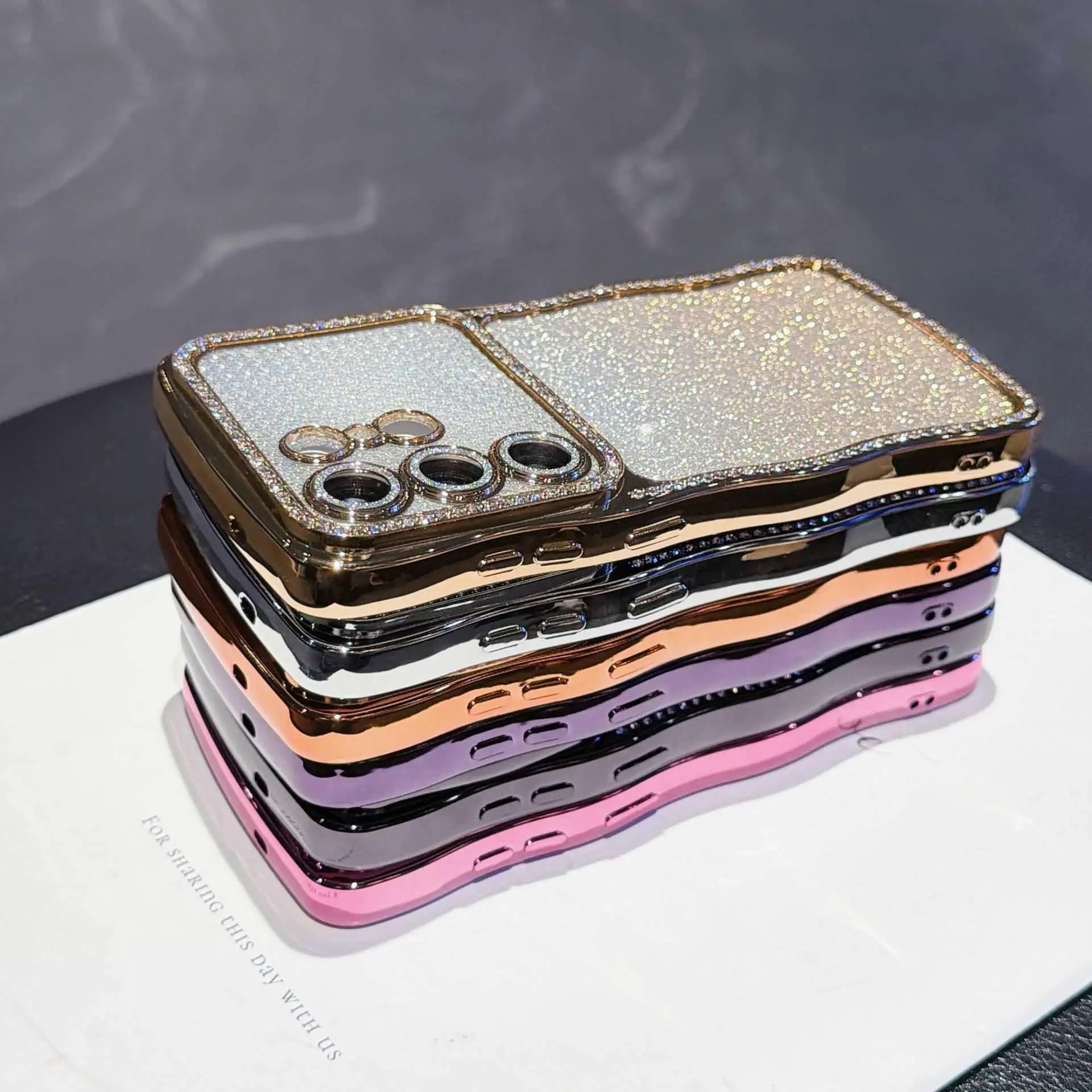 Instant Sparkling Diamond Electroplated Wavy Large Window Phone Case For Samsung S26U/For S25/For S24 Transparent Glitter Soft Case HNZ85PLFEF