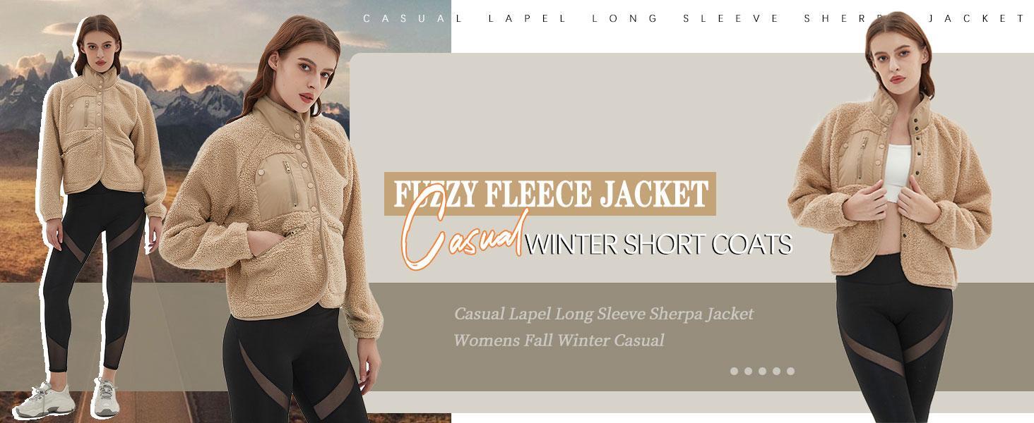 Tanming Women's  Button Down Fleece Jacket Fuzzy Sherpa Patchwork Bomber Jackets Shacket Teddy Coat Outerwear