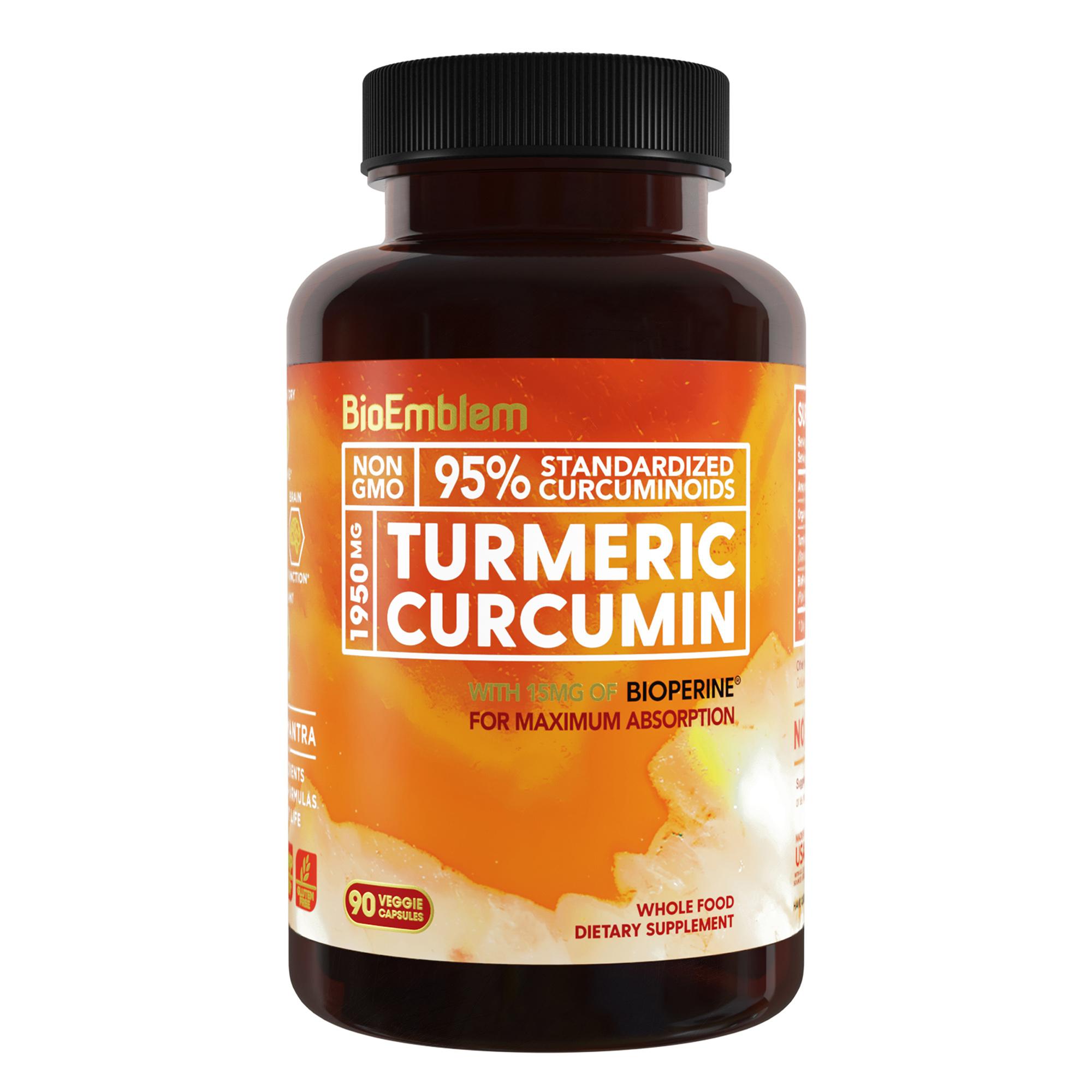 BioEmblem Turmeric Curcumin Supplement with BioPerine Joint Support & Heart Health With Organic Turmeric Powder & 95%