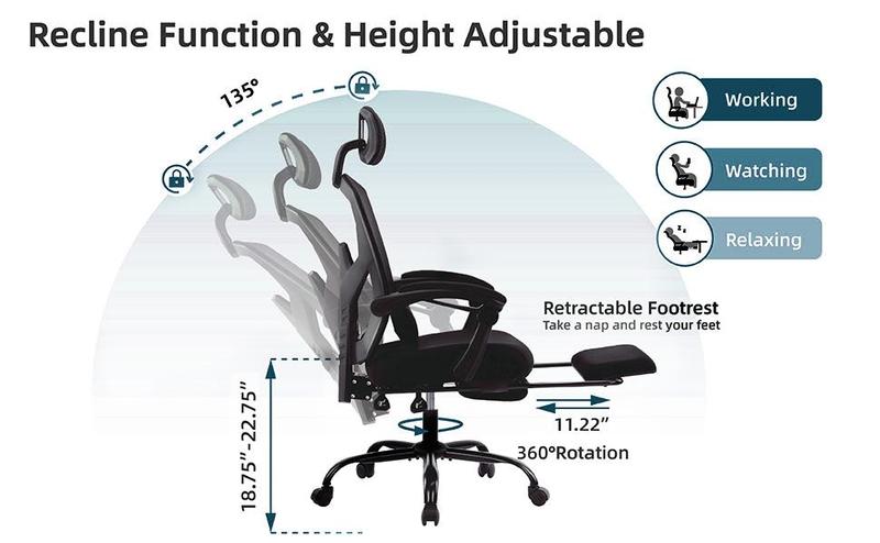 Ergonomic Office High Back Computer Chair, Reclining Office Chair with Foot Rest