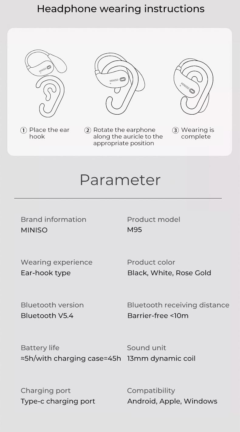 MINISO M95 OWS AI Translation Wireless Bluetooth Earphones with LED Multi-function Touchscreen Support 135 Languages Real Time Translation