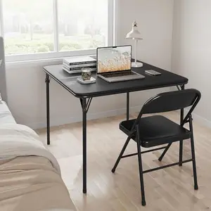 33.6 in Folding Card Table, Portable Square Folding Table with PU Leather Soft Cushion, Heavy Duty Metal, Grey Foldable Table Suitable for Dining Room, Living Room, Office, Camping