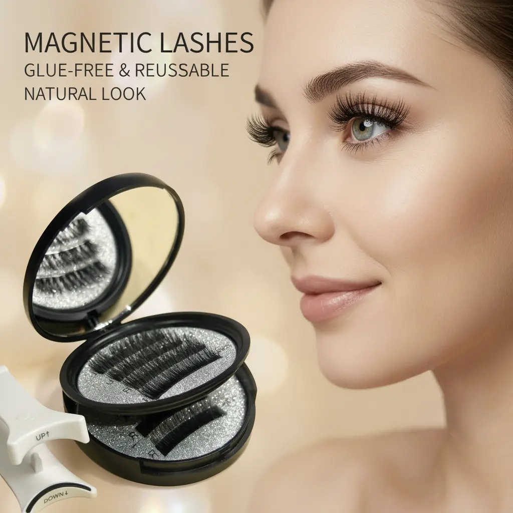 Magnetic Eyelashes Kit - Eyelash Clusters with Applicator Eyelash Curlers & Eyebrow Kit Glue-Free Waterproof Lightweight 8-16mm nail hipper