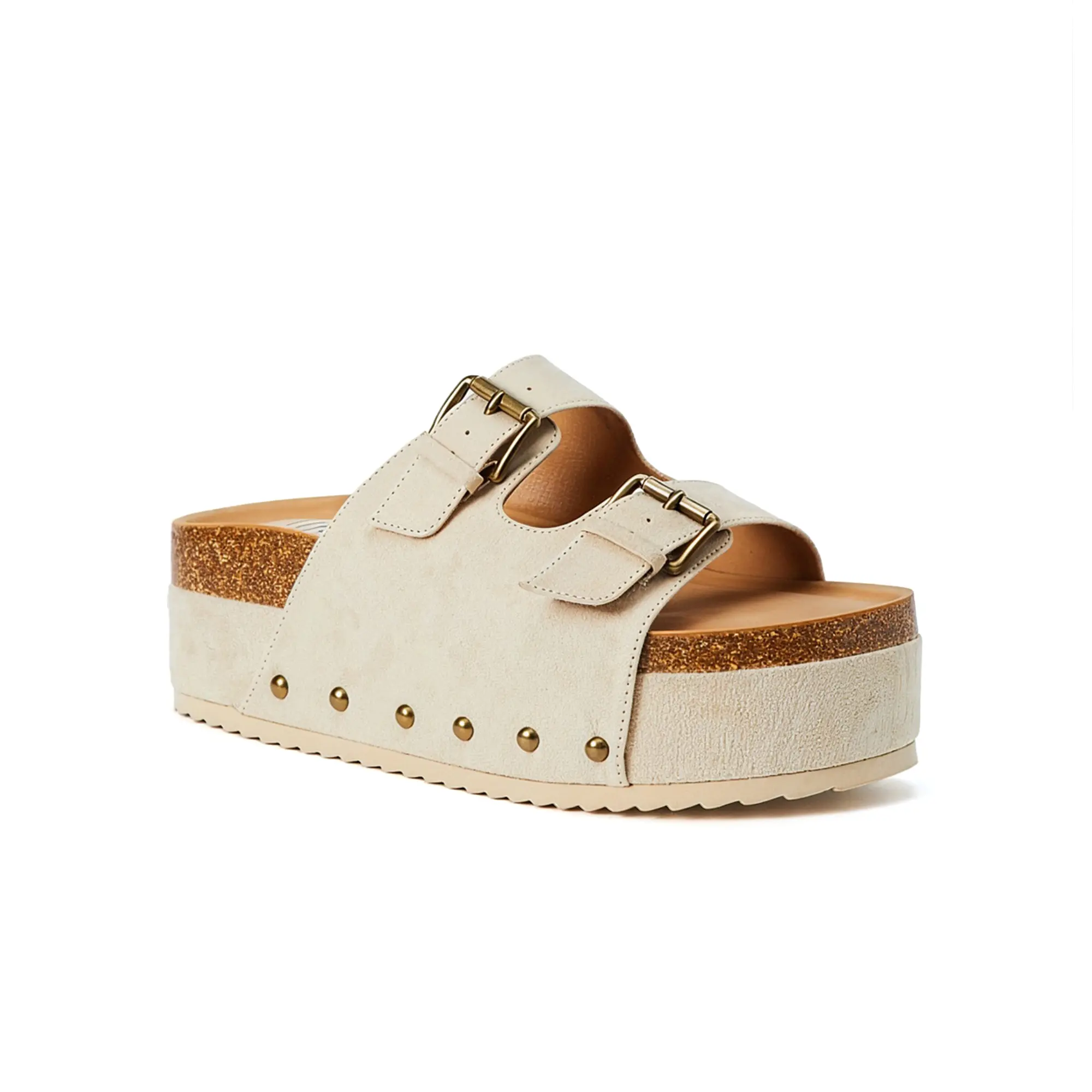 JUSTFAB Women's Wedge Sandals - Breathable Suede Cork Chunky Platform Shoe, Open-Toe Slip-On with Adjustable Buckle, Antislip Comfy Summer Walking Shoes, Women Sandals, Footwear, Sandals For Women