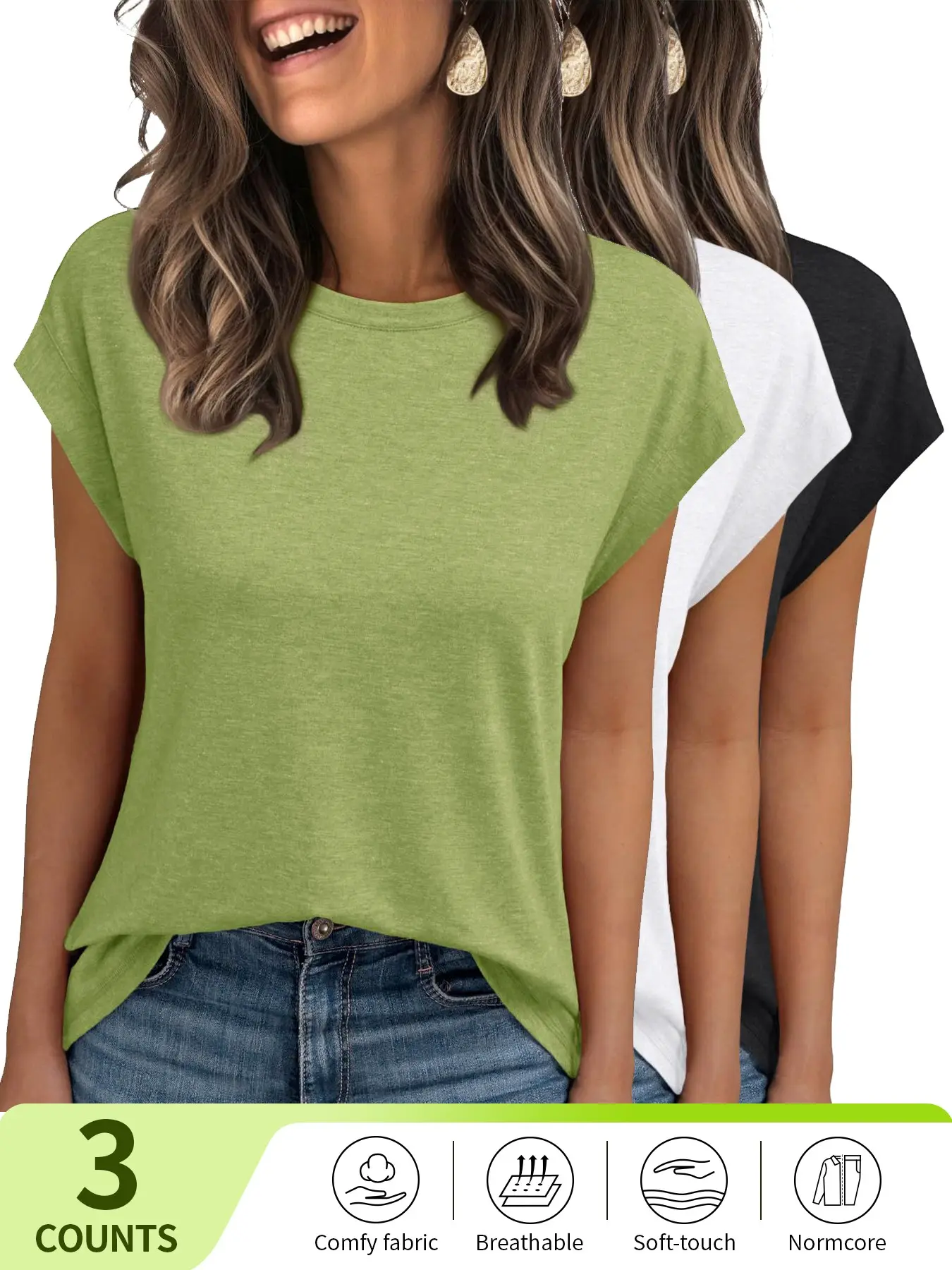 1/3pcs Women's Cap Sleeve Tops for Summer, Soft Stretchy Versatile Shirts, Casual Plain Soft, Cute Fitted Short Sleeve, Office Casual Date Everyday Wear