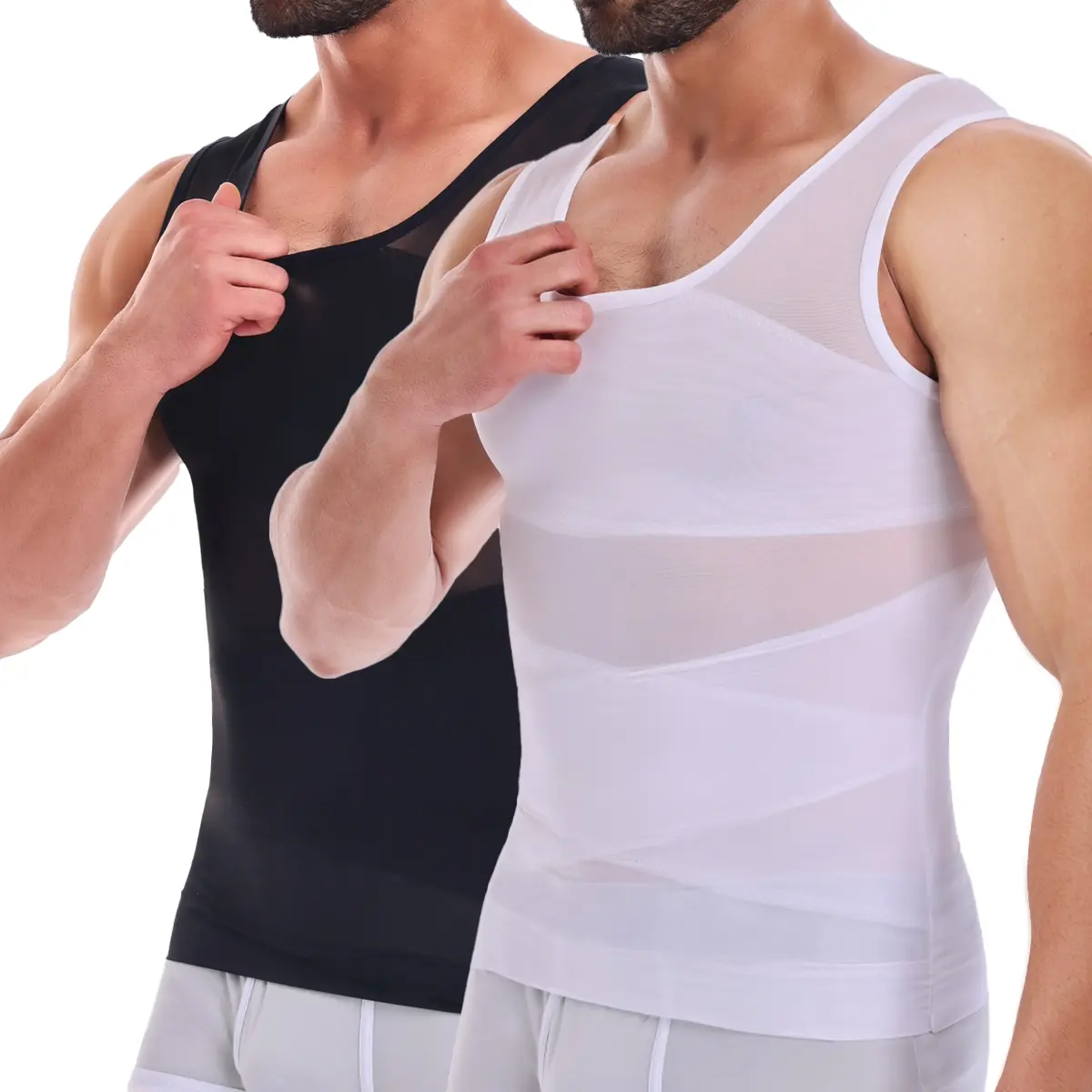 Men's High Stretch Shapewear Compression Vest, 1/2 Pack Stretchy Mesh Breathable Underwear for Gym, Sports Workout Fitness Activewear