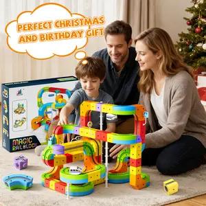 Magic Rail Block 88PCS DIY Track Set with LED Lights Gravity Defying Loops Upside Down Driving Creative Construction Set for Kids Ages 5+ STEAM Learning Gift