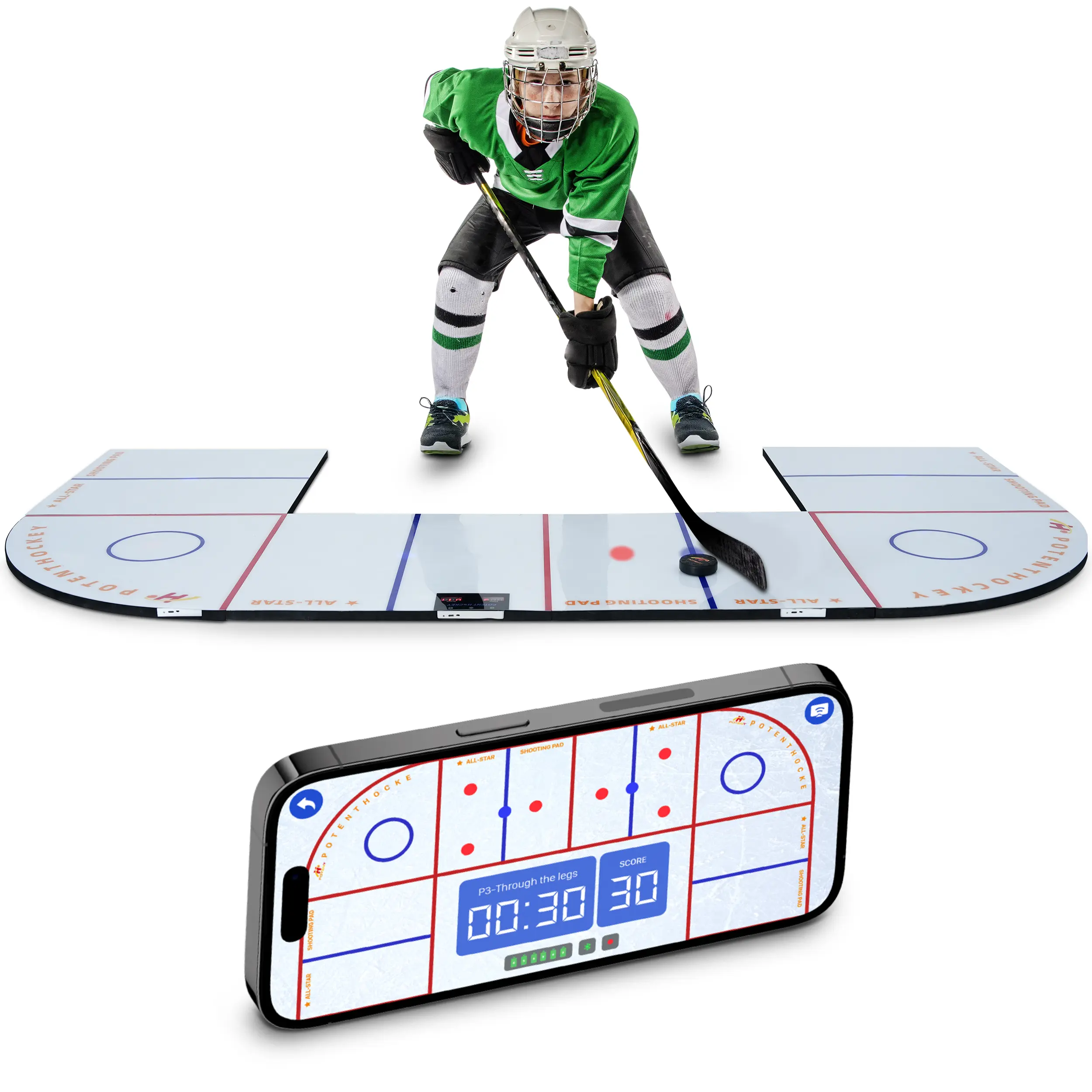 Potent Hockey Ultimater Dangler 2.0 Advanced 270° Stickhandling Training System with Intelligent Sensor-Puck Technology Dynamic Drill Modes & Smooth Glide Synthetic Ice Pads