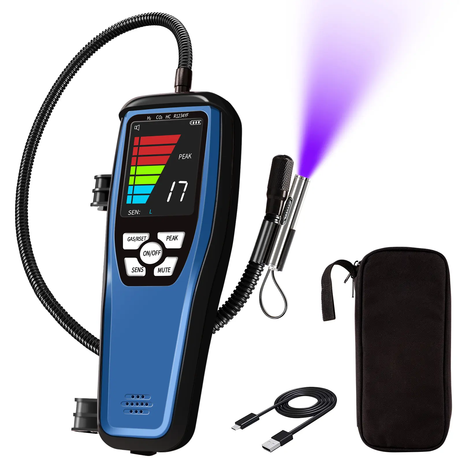Refrigerant Leak Detector, Aprvtio ALD-100 2-in-1 Freon Leak Detector with Multipule Alarm, Ultra-Sensitive Probe, HVAC Leak Detector for Automotive AC/Refrigeration, Detect R134a R410A R32 R454B R290 R600 R22, Gas Leak Detector