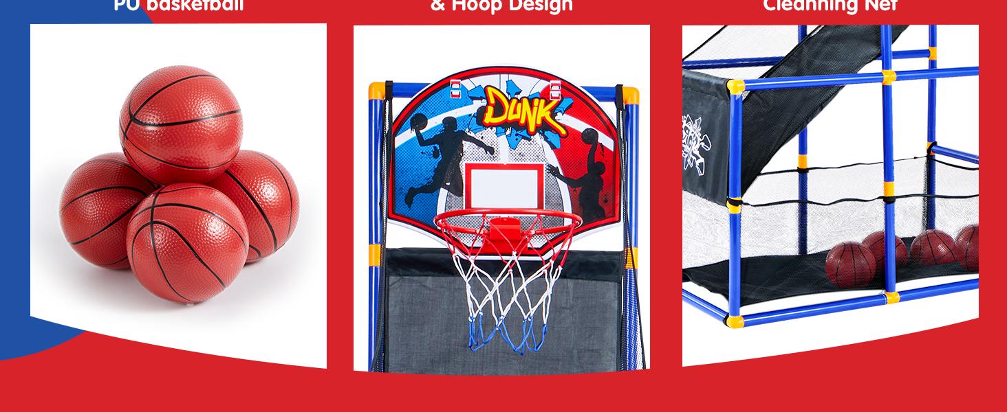 2025 Toys for Kids Arcade Basketball Game Set with 4 Inflatable Balls & Hoop Outdoor Sport Play Easy Set Up Air Pump Included Christmas Gifts for Kids Boys Adjustable basketball hoop  easter gifts for kids