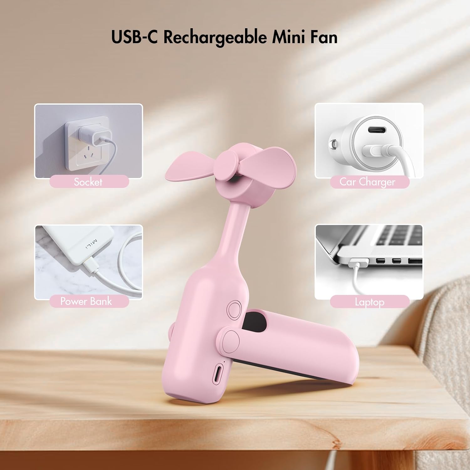 Portable Handheld Fan &ndash; Mini, Foldable, USB Rechargeable, Ideal for Travel & Outdoor Activities