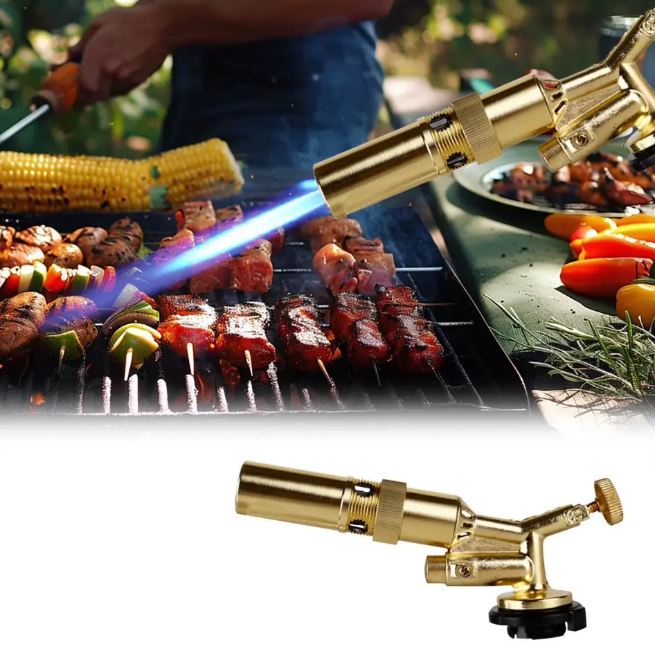 Handheld Portable Copper Alloy Food Culinary Torch - Home Kitchenware Bakeware Baking Supplies, Fully Enclosed Design, Adjustable Flame, Ergonomic Grip, Caramel Shaping Heat Multitask Torch for Dessert, BBQ, Gas Cylinder Not Included