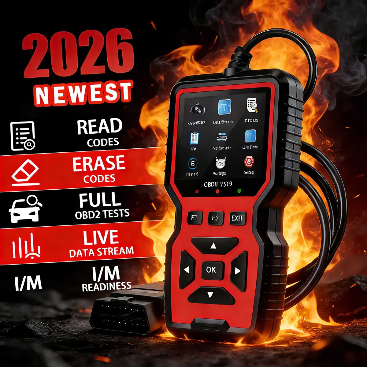 V519 OBD2 Handheld Automotive Diagnostic Tool - Professional Mechanic Tools for Mechanics, Check Engine Light Code Reader with Live Data for Vehicle OBDII Port, Handheld Tool