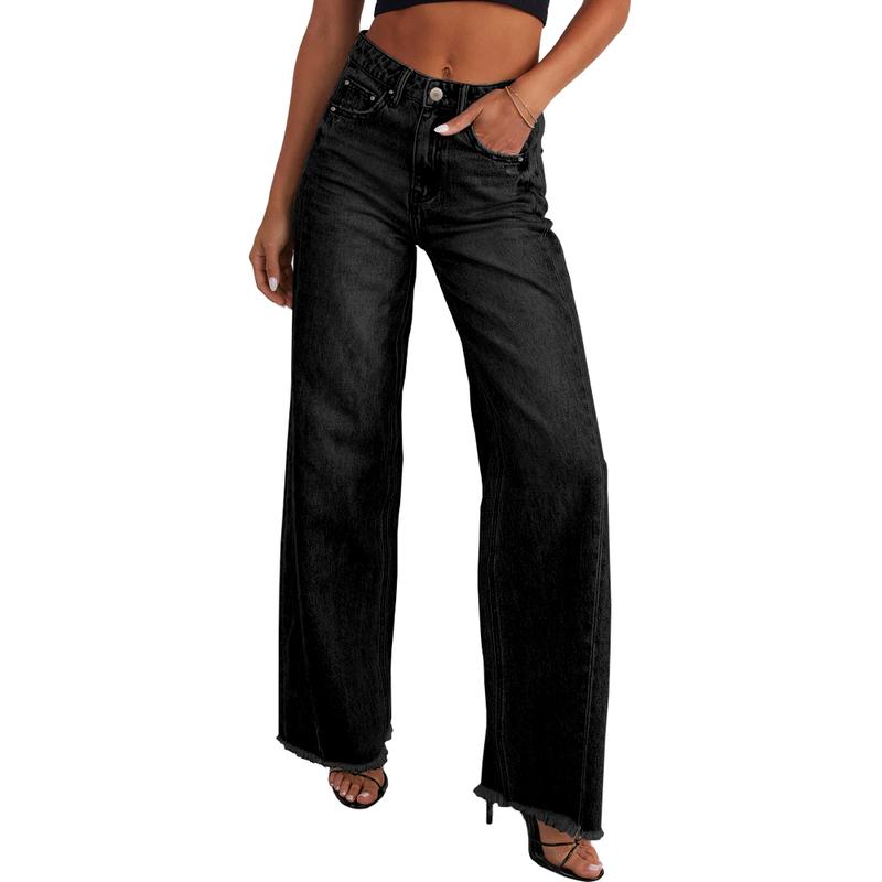 USBoutique Chic  Women's Fashionable Cute Wide Leg Jeans Flowy High Waisted Strechy Raw Hem Zimbaplatinum Denim Pants(2 or 3 for fs)