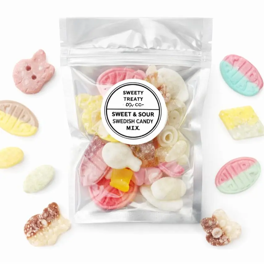 BUBS Swedish Candies Variety Pack - Sour Flavored Fruit Chews with Unique Texture Sugar-Coated Ovals, Lemon & Strawberry Flavors, Chewy Snacks, Candy Variety Pack, Sour Flavored Candy