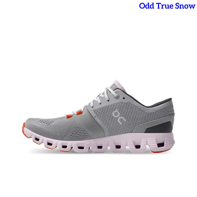 Low Top Grey Pink Orange Accent Road Running Sneakers Ventilated Woven Mesh Segmented Hollow Flexible Cushion Sole Lightweight Shock Absorbing Unisex Outdoor Workout Daily Comfort Athletic Footwear