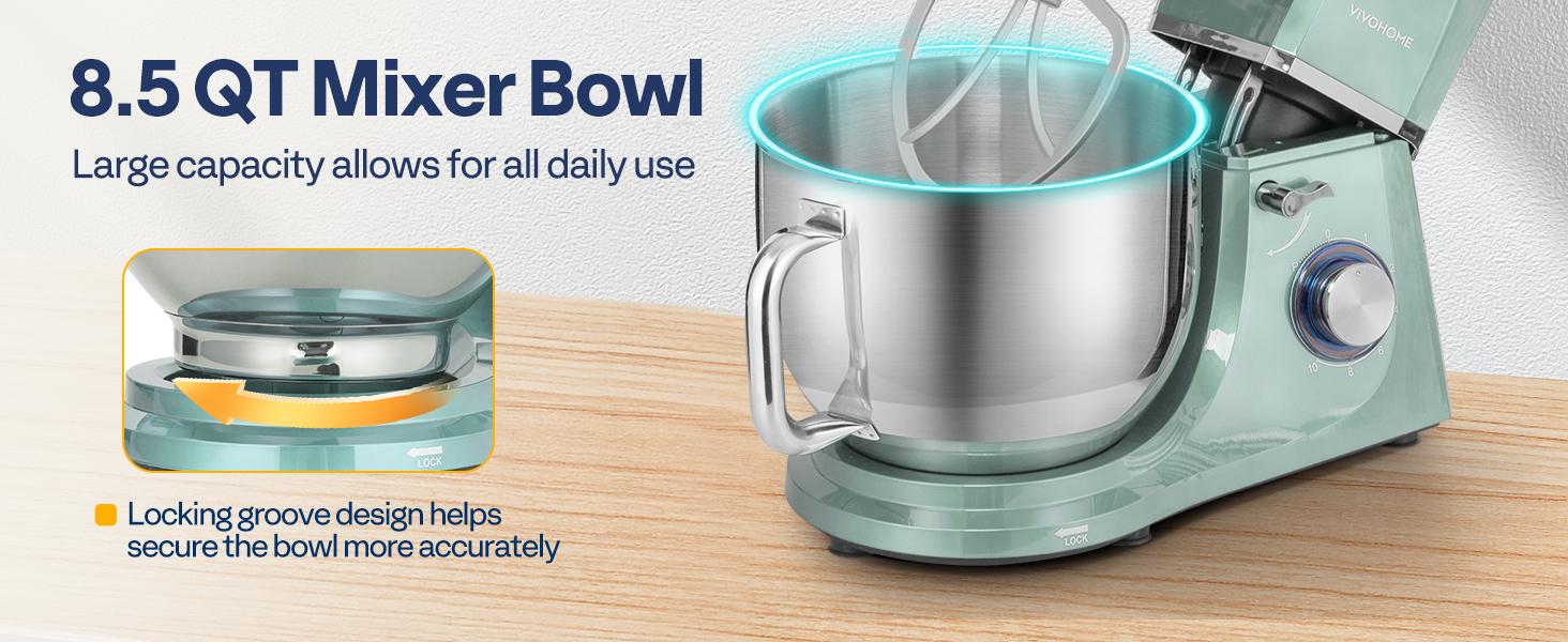 VIVOHOME 6 in 1 Multifunctional Stand Mixer with 8.5 Quart Stainless Steel Bowl, 660W 10 Speed Tilt-Head Meat Grinder, Juice Blender, Vegetable Slicer, Pasta and Cookie Maker