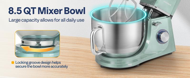 VIVOHOME 6 in 1 Multifunctional Stand Mixer with 8.5 Quart Stainless Steel Bowl, 660W 10 Speed Tilt-Head Meat Grinder, Juice Blender, Vegetable Slicer, Pasta and Cookie Maker