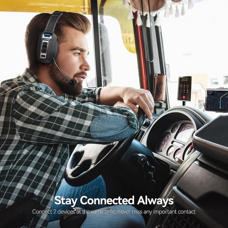 Professional Trucker Headset 60 Hours Working Time - 33FT Wireless Range - USB-C Fast Charge - Perfect for Long Haul Drivers Audio Headphone