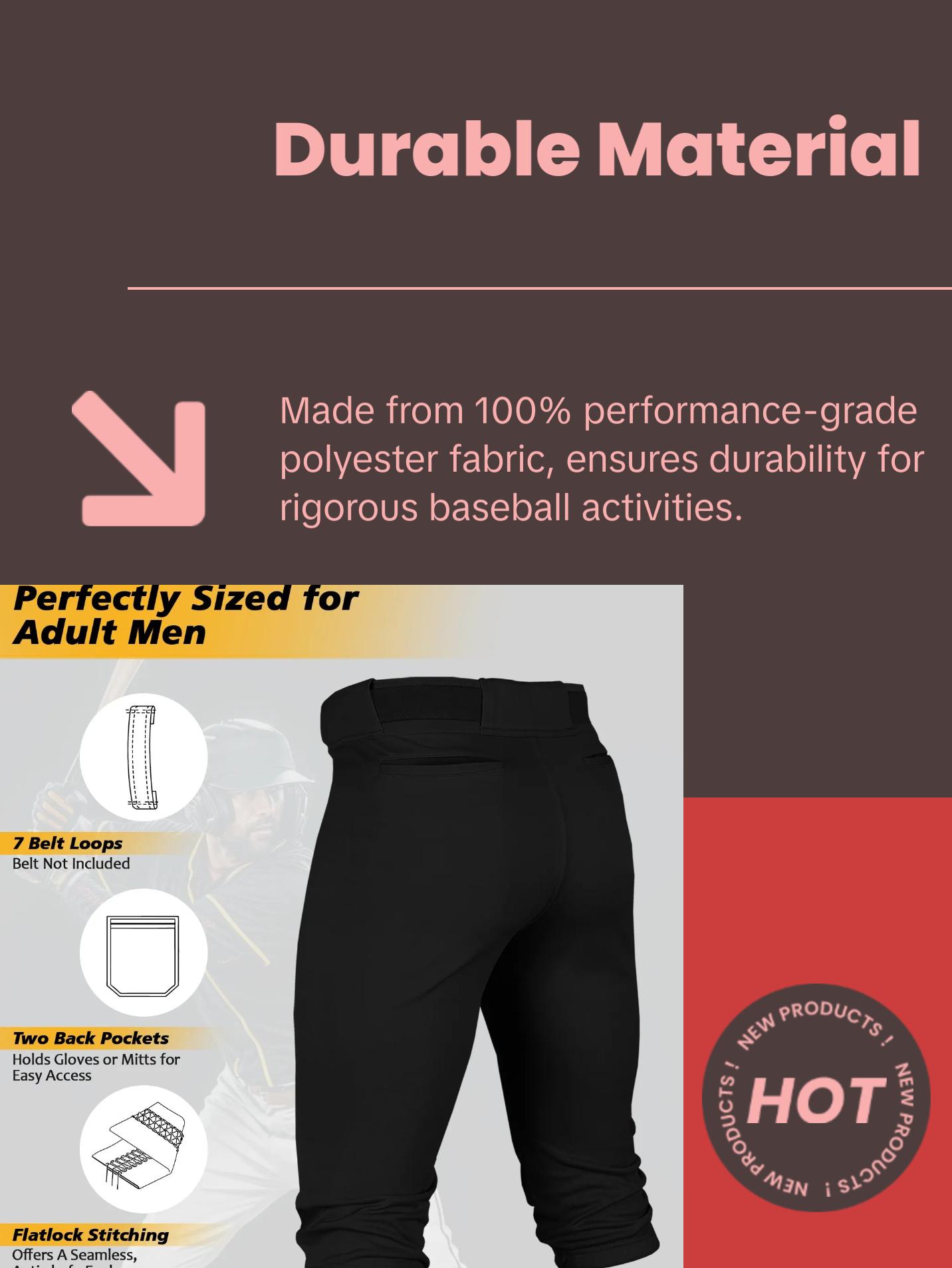 Penveer Knicker Style Adult Baseball Pants with Durable Snap Zip, Elastic Bottom Mens Baseball Pants (Black) Athletic Stretchable High Waisted Athletic