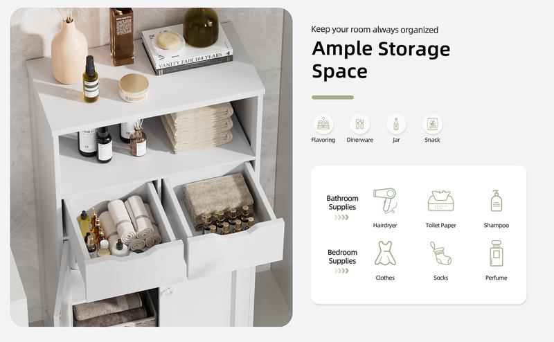 Walsunny Floor Storage Cabinet, Organizer with Doors and Drawers, Freestanding Kitchen Side Cupboard Pantry with Adjustable Shelf Hutch Cupboard for Kitchen/Laundry/Bathroom/Living room