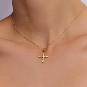 Dainty Cross Necklace,Diamond Cross Necklace,Communion Gift, Religious Jewelry,Pave Diamond Cross Necklace,Baptism Gift,Gold Cross Pendant