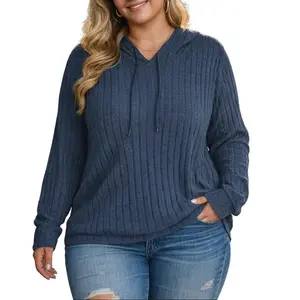 Women's Plus Size Hoodies Casual Long Sleeve Pullover Sweaters Lightweight Long Sleeve Ribbed Knit Pullover Sweatshirt Comfy summerwins