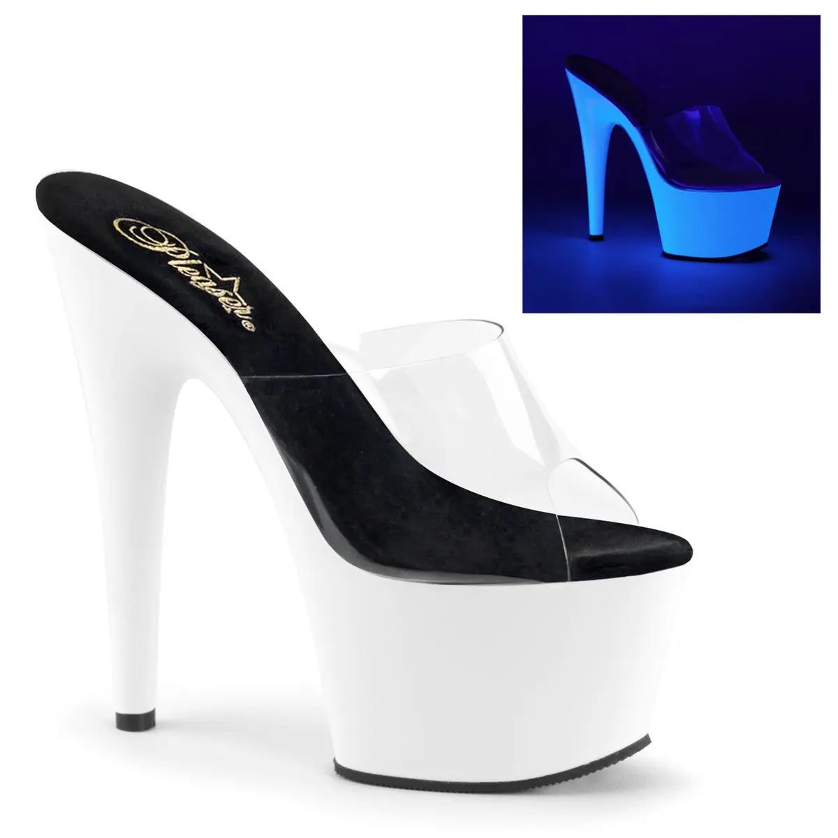 Pleaser Women's Adore-701UV Stylish Platform Shoes, 7-Inch Stiletto Heels with a Neon UV Reactive Open Toe Slide Design, Footwear