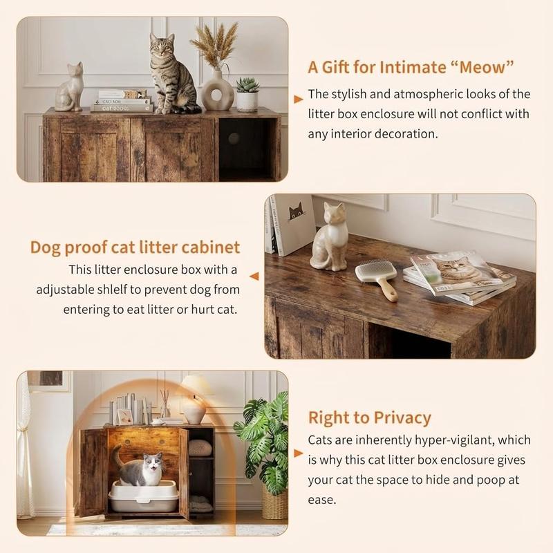 Large Robot Enclosure Cabinet, Cat Litter Box Furniture with Built-in Power Outlet, Dog-Proof Storage Shelf, Non-Slip Mat, 5 Ft Cord, Fits Automatic Self-Cleaning Litter Boxes, Easy Assembly, Brown