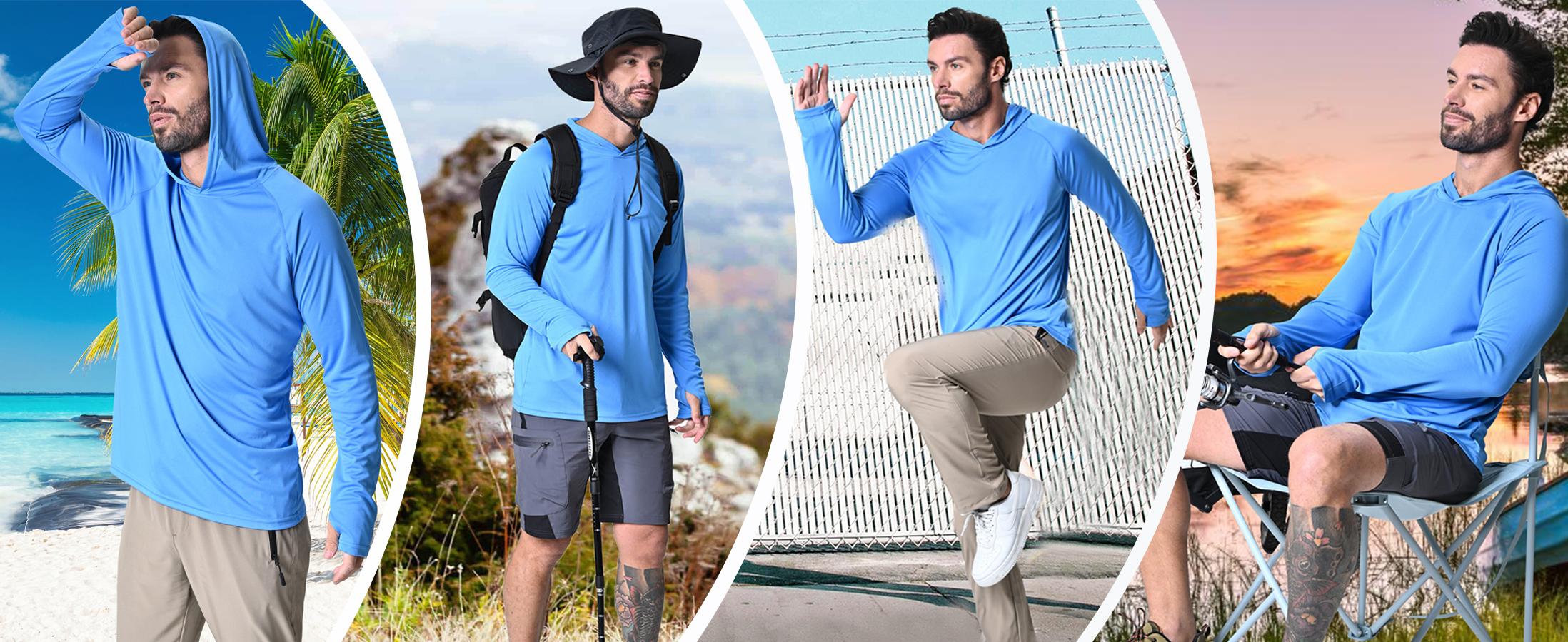 MAGCOMSEN Men's Hooded UPF 50+ Long Sleeve Shirts Quick Dry Athletic Fishing Shirts Rash Guards Outdoorfun