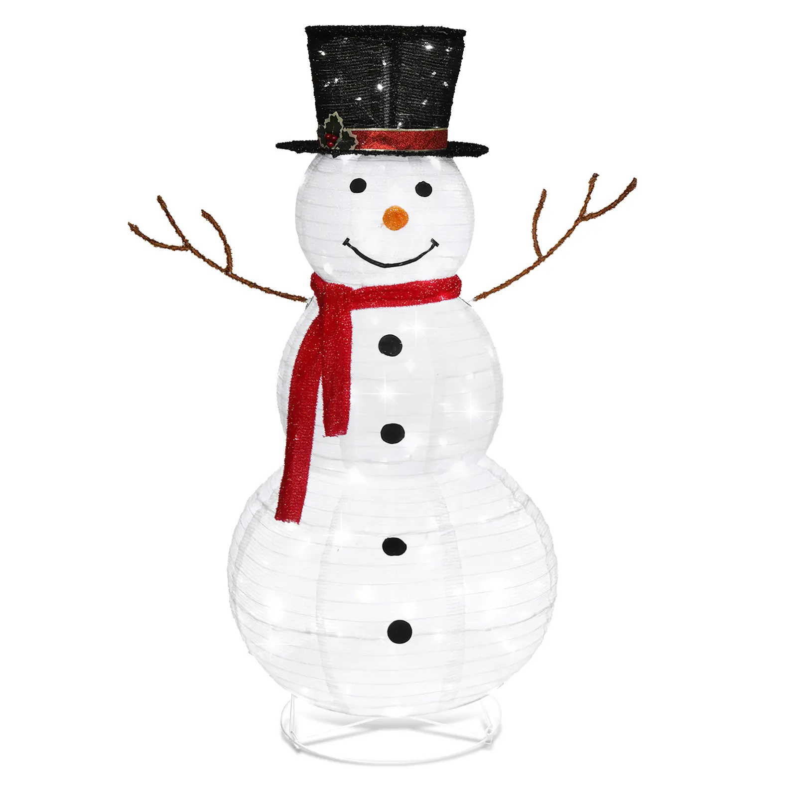 Ubesgoo 4FT White Snowman Christmas Light Decor, Snowflake Flannel & Artificial Twig Hands, 90 LEDs, 30V 3.6W, US Plug