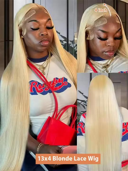 613 Bone Straight Wig 13X6 13X4 HD Lace Frontal Wig Blonde Brazilian Human Hair Colored Wig For Women Multiple Inches Soft And Easy-to-manage Straight Hair 180 Density