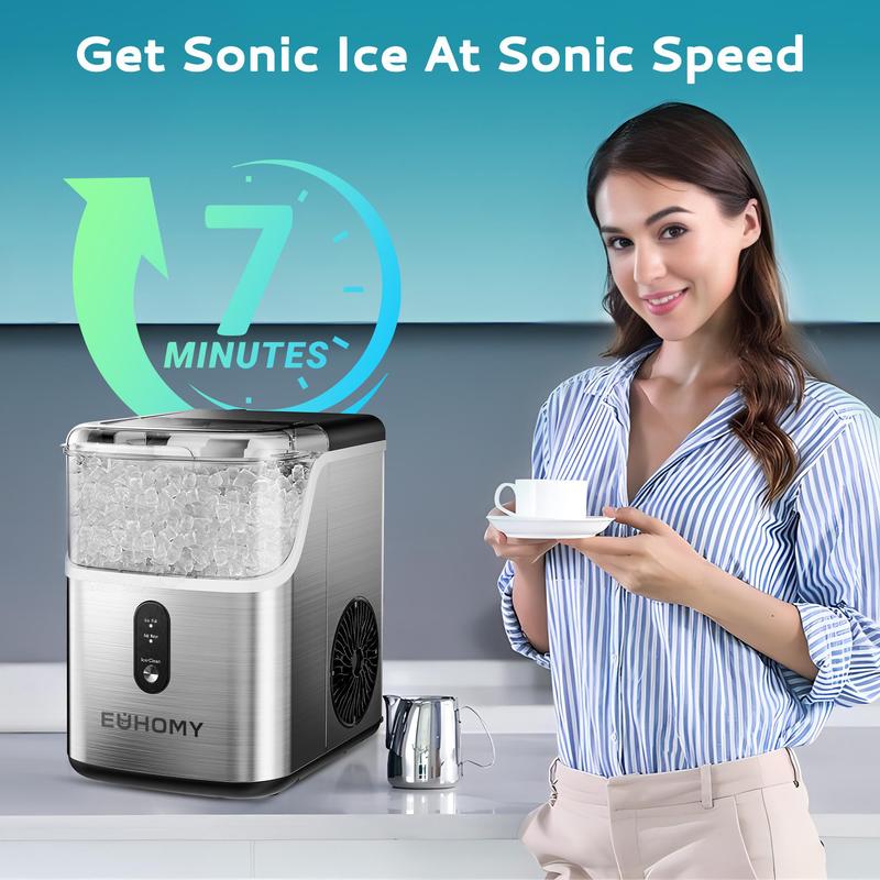 EUHOMY Nugget Ice Makers Countertop, Pebble Ice Maker Machine with 35lbs/24H&33lbs/24H Soft Ice, Self-Cleaning Sonic Ice Maker with Ice Scoop&Basket,  Utensils, Pellet Ice Maker for Home/Kitchen/Office