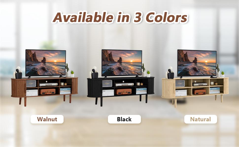 Giratree 62.99" TV Stand, Modern TV Console Table with Storage Compartment and Sliding Door, Gaming Entertainment Center with Cabinet for Living Room, Bedroom, Office