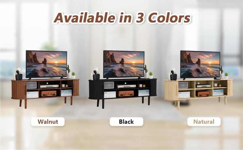 Giratree 62.99" TV Stand, Modern TV Console Table with Storage Compartment and Sliding Door, Gaming Entertainment Center with Cabinet for Living Room, Bedroom, Office