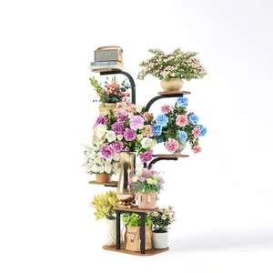 Plant Stand Indoor with Grow Lights Full Spectrum LED Tiered Metal Shelf Small Corner Rack for Succulents Herbs Display Elevated Planting Boxes Whiskey Barrel Planter