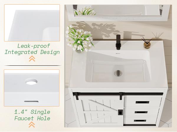 VanAcc Farmhouse Bathroom Vanity with Sink Combo, 31in Sliding Barn Door Bathroom Vanity Cabinet Set with Storage Drawers, Metal Handles, Small Single Bath Storage Vanity Sink