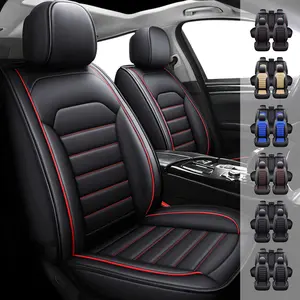 Universal PU Leather Car Seat Cover 5 Seats Full Set Waterproof Airbag Compatible with Storage Bag Easy to Install All Seasons Use for Nissan Honda Accord Civic CRV HRV Kia Toyota Corolla 4Runner Camry Hyundai Mazda