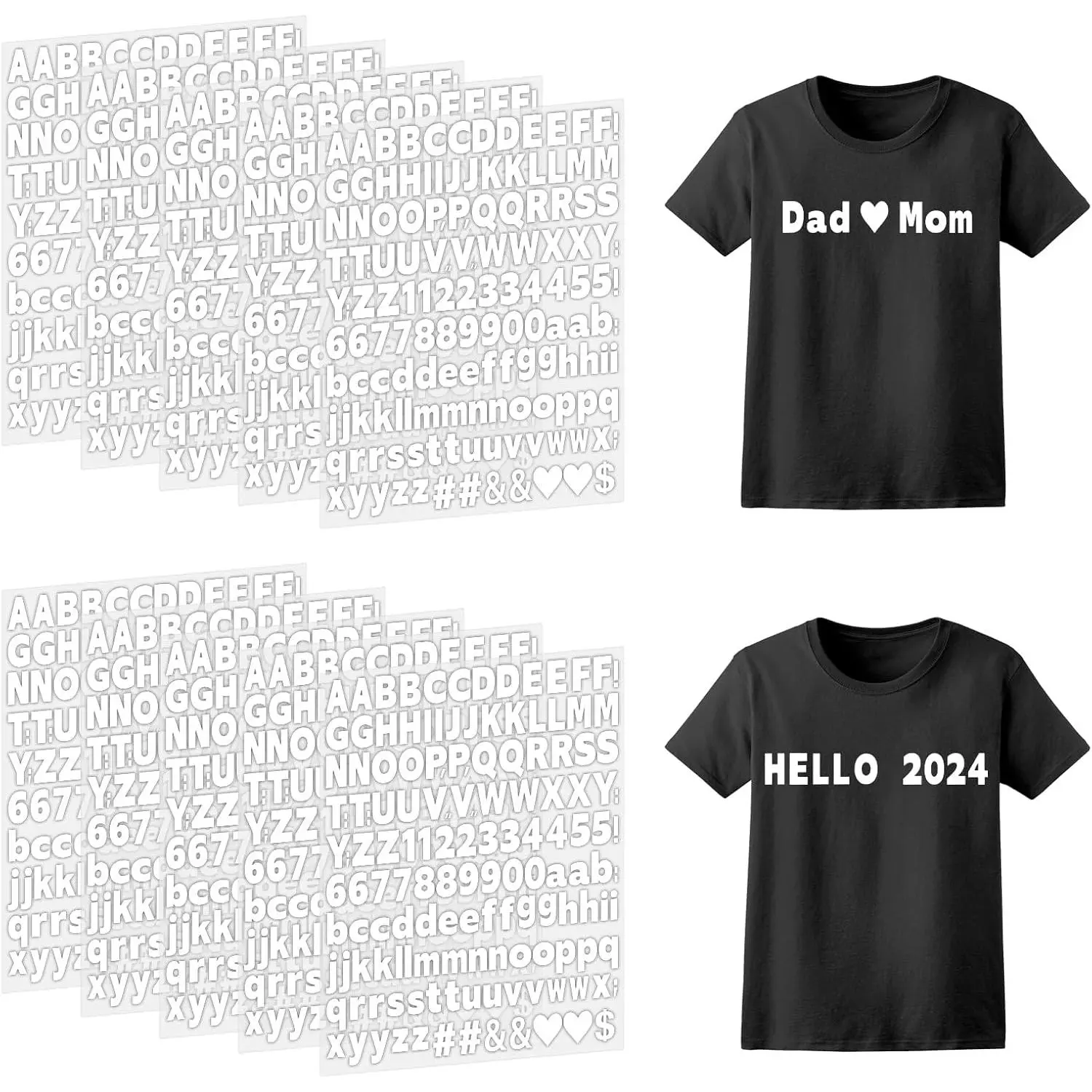 1 inch Iron on Letters and Numbers for Clothing, 10 Sheets 1510 count Uppercase and Lowercase A-Z, 0-9 - PU Vinyl Heat Transfer Alphabet Stickers for Fabric T-Shirt Designs DIY Crafts