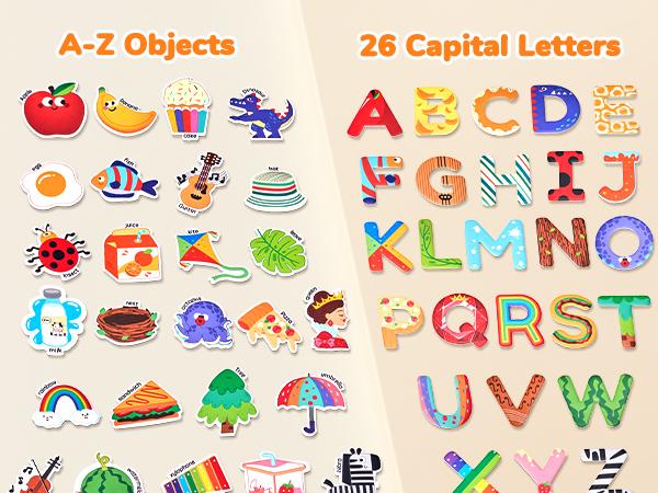JoyCat Fridge Magnets, 26 Cute Objects & Uppercase Letters, Large Refrigerator ABC Alphabet Magnets Set for Kids, Preschool Learning Spelling Alphabet Gift Toys