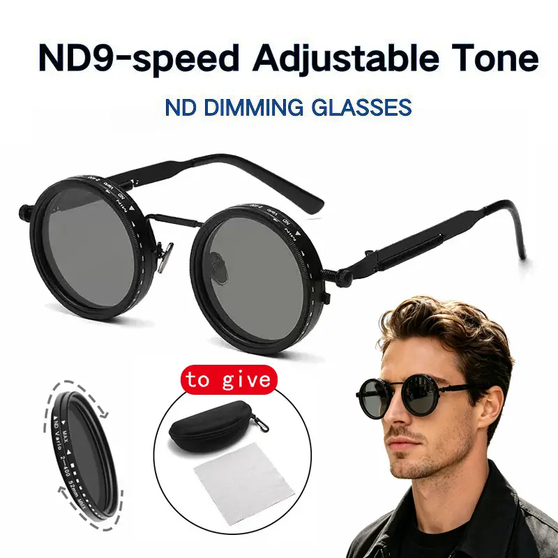 ND9 Adjustable Dimming Polarized Round Sunglasses - Unisex UV400 Protection, Retro Punk Windproof Eyewear, Casual Stylish Summer Accessory for Women (Round-Faced, Circular, Matte, Self-Tinting), Sunglasses For Women, Round-Faced Women's Sunglasses