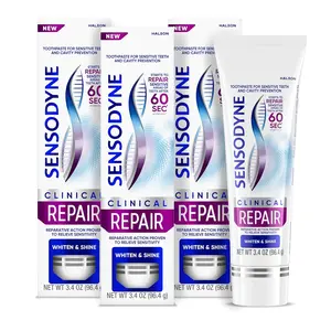 Sensodyne Clinical Repair Whiten & Shine Toothpaste for Sensitivity Relief, 3.4 oz (3 Pack)