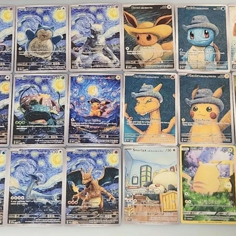 Pokémon Custom-Made Van Gogh Fan Art Non-Sports Trading Cards - 18 Custom 18-Piece Full Set, Charizard-Included, Starry Night-Inspired Collectible Display Cards