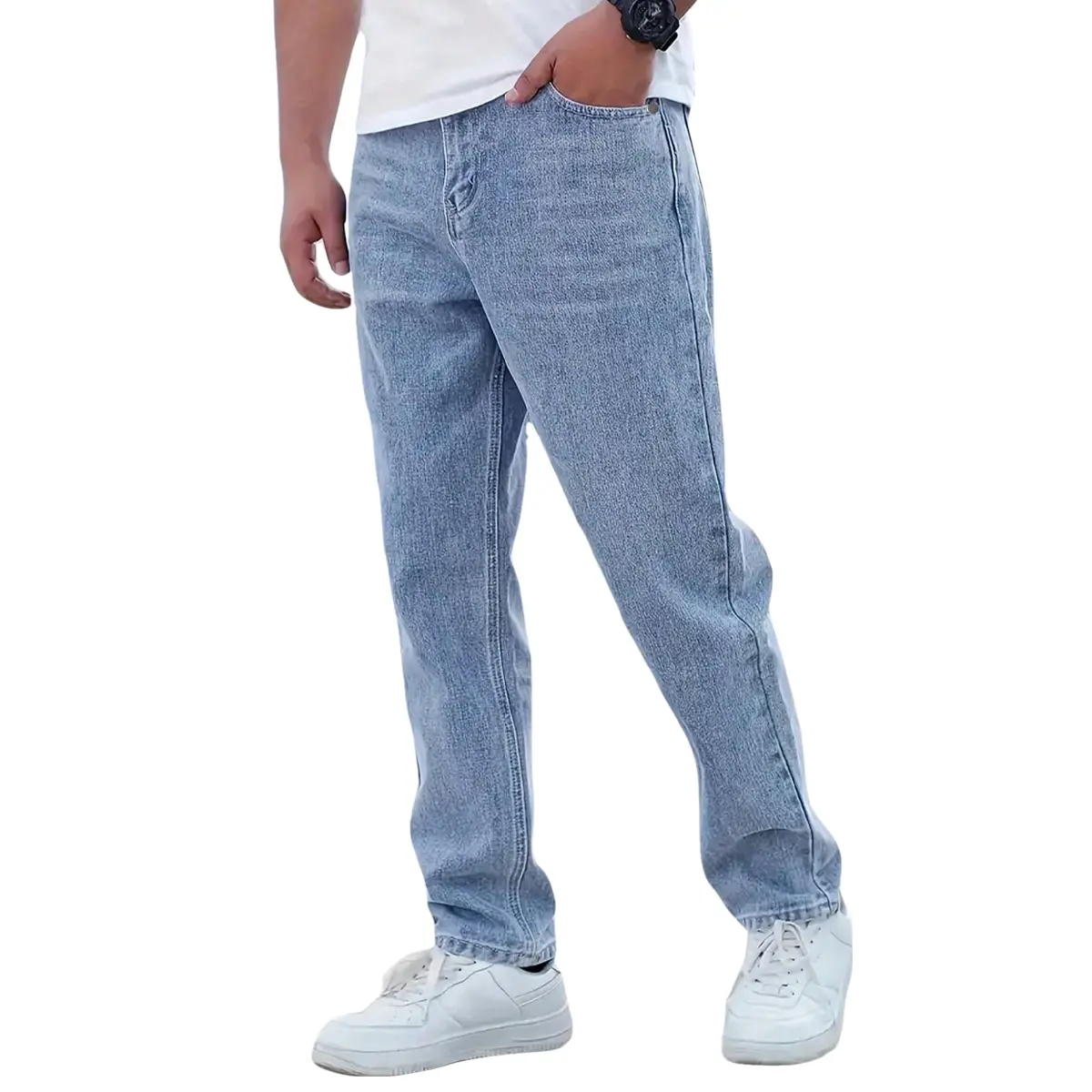 Men's Classic Washed Elastane Straight Jeans - Fitted, Comfy Stretch, Plain, Minimalist Pants with Buttons for All-Season Casual Streetwear, Multi-Function Menswear Bottoms (Ideal for Christmas, Thanksgiving)