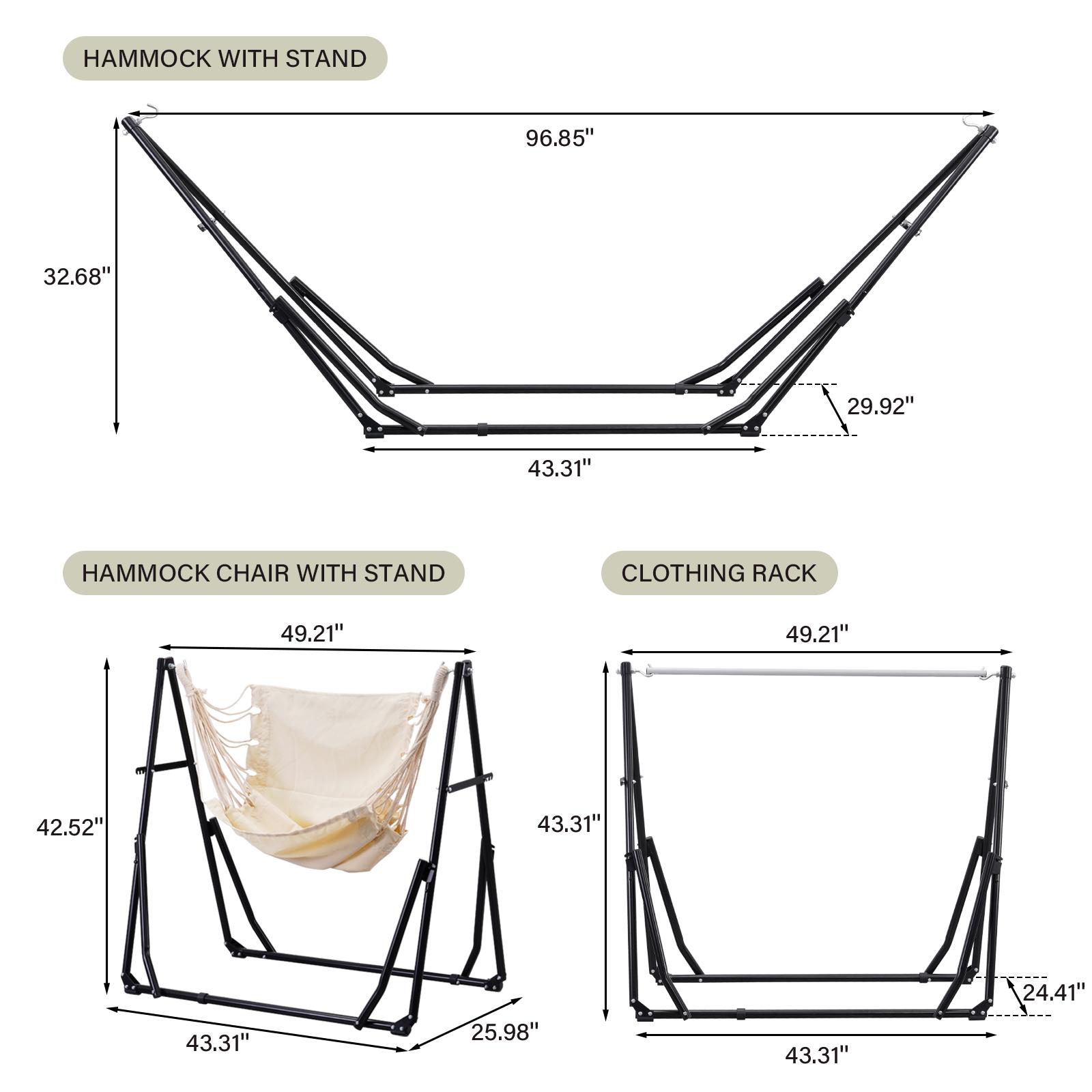 【Valentine's Day gift】GDY Hammock Life Double Fabric Hammock Chair with Stand Black Max 450 lbs Capacity for Hammock Camping Outdoor Lounge Modern Aesthetic Design Minimal Portable Compact Easy Setup Carabiners Included