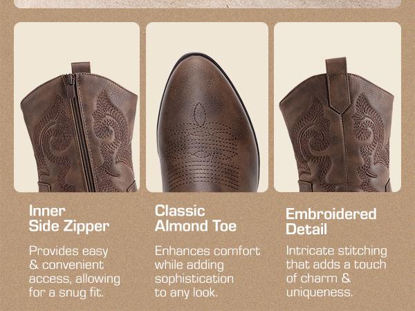 DREAM PAIRS Cowboy Boots for Women, Mid Calf Cowgirl Boots with Embroidery Round Toe Western Chunky Low Heel Shoes denim  boots