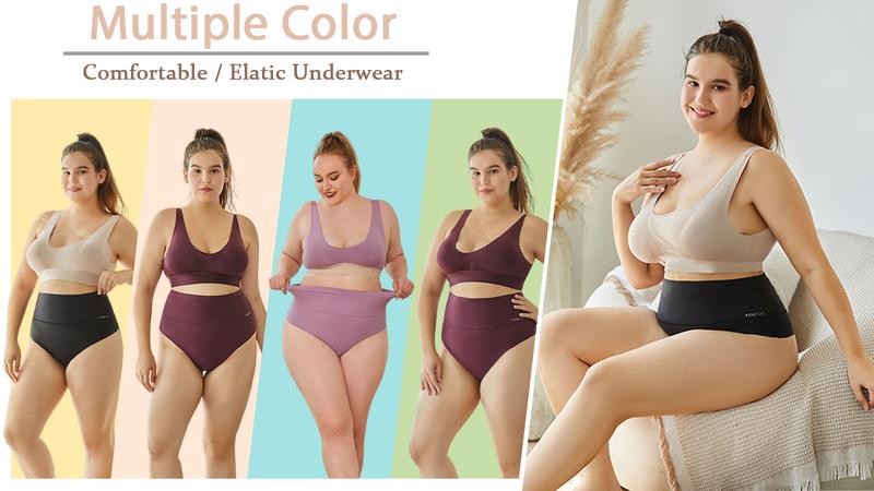 FINETOO Women's High Waist Seamless Underwear Plus Size Brief No Show Elastic Comfortable Panties 4 Pack S-XXXL Springtok FINETOO Women's High Waist Seamless Underwear Plus Size Brief No Show Elastic Comfortable Panties 4 Pack S-XXXL Springtok